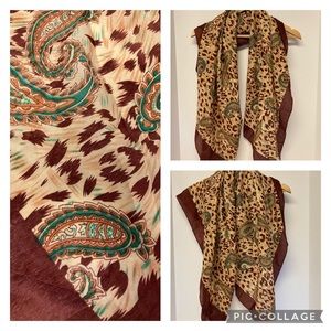New with tags. Silky autumn colored Paisley design Scarf/Scarve or head wrap
